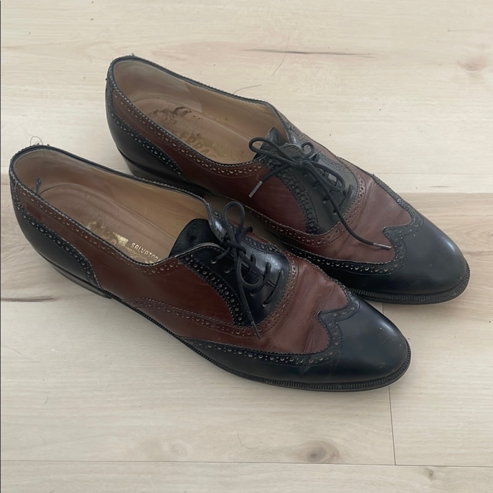 Salvatore Ferragamo Black and Brown Brogues